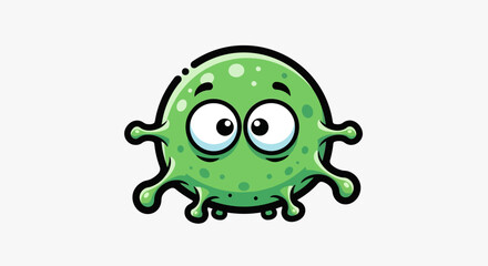 Fototapeta premium A cartoon green microbe with big eyes looks around curiously on a white background illustration whisks anyp12 via RJ Whisk Auto