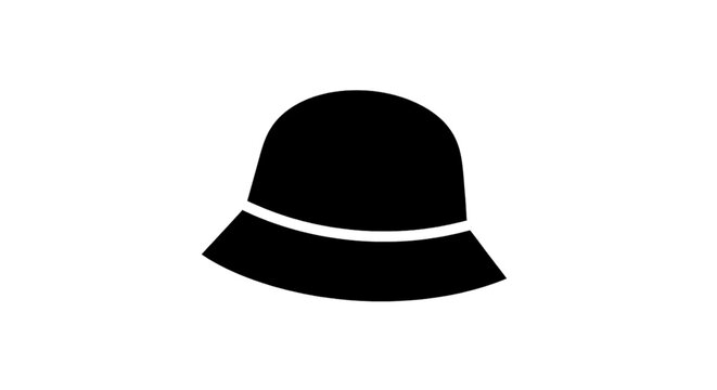 Minimal black silhouette icon, simple flat vector, bold black shape, no, no shading black bucket hat icon on a, flat icon style