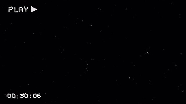 Play vhs retro screen with analog timestamp and static grain texture