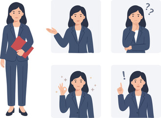 Fototapeta premium Businesswoman Character Set In Various Poses, Flat Vector Illustration