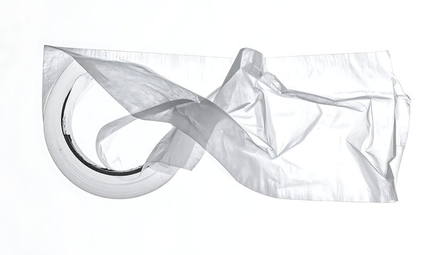 Isolated crumpled thin transparent plastic film texture, wrinkled packaging material wrap