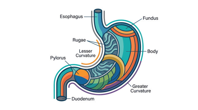 Human Stomach Anatomy Diagram, Digestive System Illustration