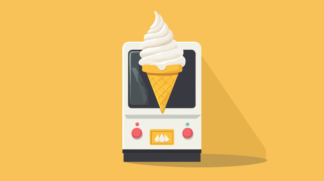 Retro arcade cabinet shows giant ice cream cone on screen before orange backdrop