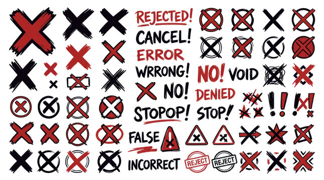 Rejection and Error Symbols: Crosses, X marks, No signs, Cancel, Denied