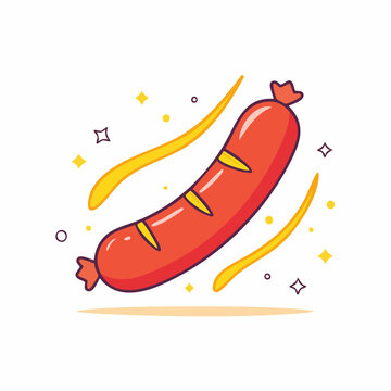 Cartoon Sausage with Yellow Swirls and Sparkles
