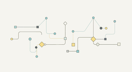 Obraz premium A complex network diagram illustrating connections and relationships with various nodes and lines