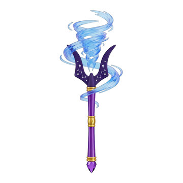 Magical Trident Staff with Swirling Blue Energy and Constellation Design