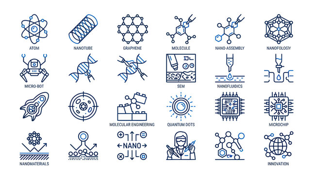 Nanotechnology Icons: Science, Innovation, Research, Future Tech