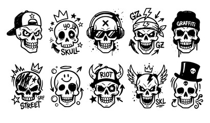 Urban Graffiti Skull Designs with Street Art Elements Vector Collection © MdMiraz