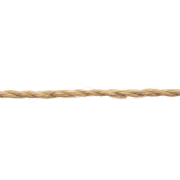 Single thick piece of natural jute twine stretched taut horizontally against a transparent background with soft diffused lighting, minimalist organic texture concept