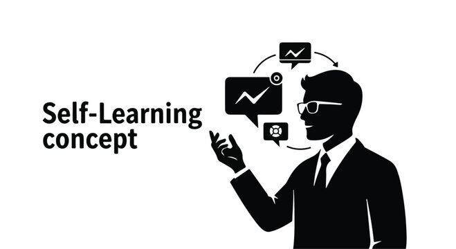 Businessman learning with self-education concept and digital technology