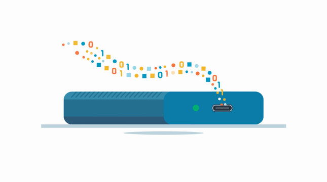 External Hard Drive Transferring Data With Binary Code Stream And USB C Port