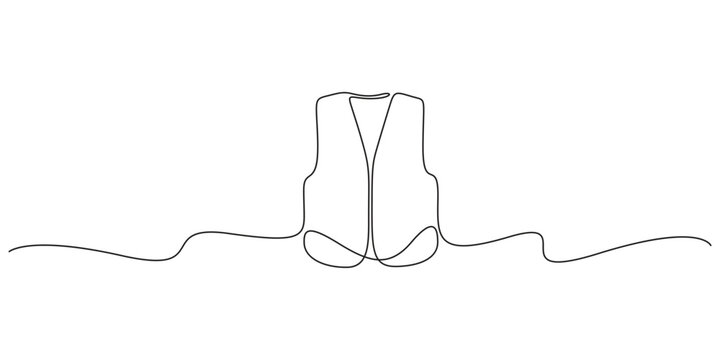 Life jacket single line drawing of safety vest illustration. Minimalist continuous line art vector of a life vest for marine safety branding.