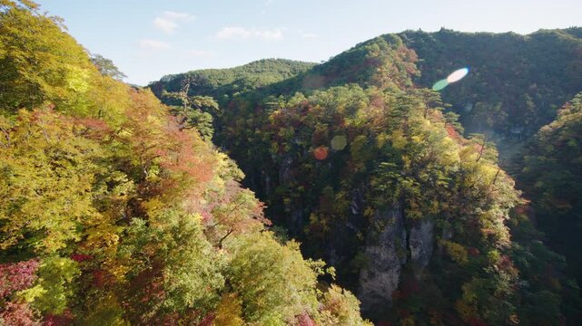 紅葉の名所 秋の鳴子峡の風景　Autumn scenery of Naruko Gorge, a famous spot for autumn foliage.