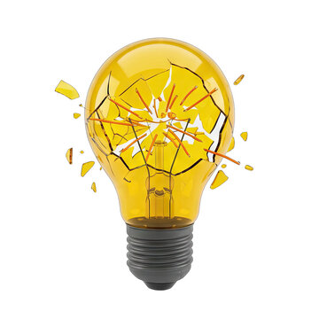 Exploding Light Bulb with Shattered Glass and Filament