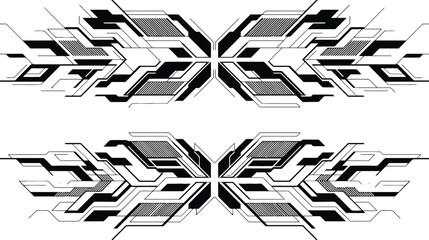 Abstract futuristic tech background with geometric black and white line art and sci-fi patterns © Taufik-DeGra