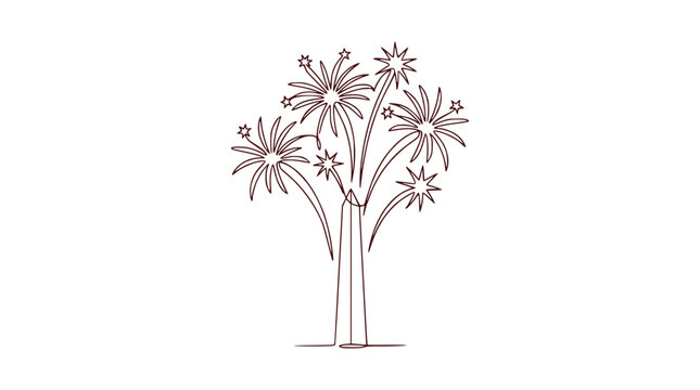 Minimalist single line drawing of fireworks exploding in the night sky, celebration concept