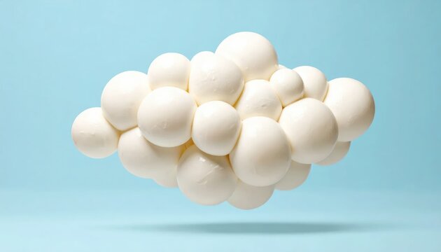 Abstract white sphere cloud floating on blue background.