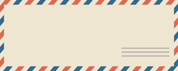 Fototapeta premium Airmail envelope frame. Commercial envelope. International vintage letter border. Retro air mail postcard with blue and red stripes. Blank correspondence paper template.eps,10