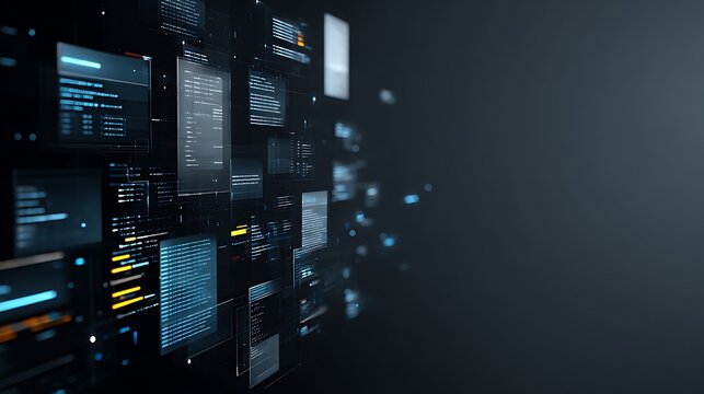 Digital technology abstract background with floating data code blocks