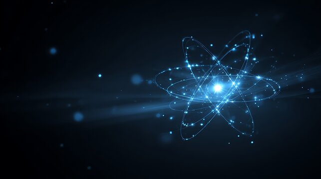 Abstract science background with glowing blue atomic structure model