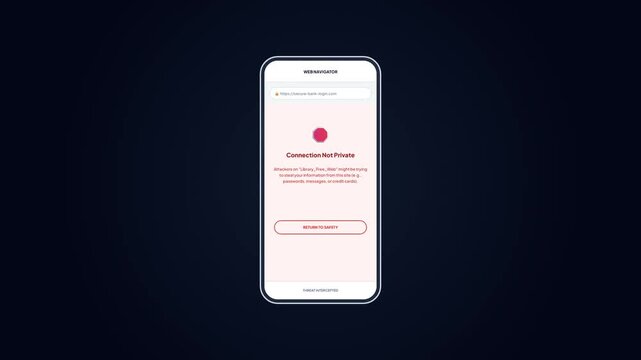 Mobile browser displaying connection not private threat alert intercepted warning message on screen