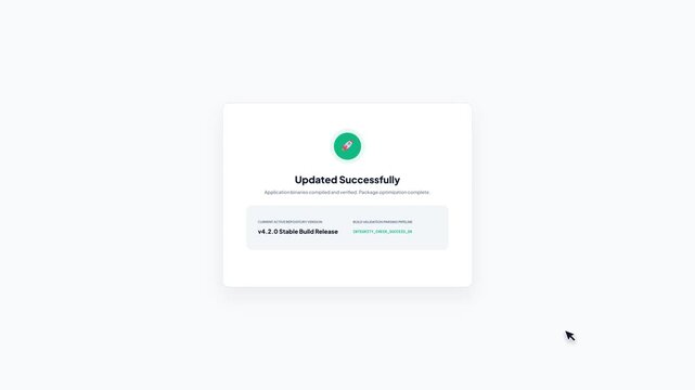 User interface of software firmware pipeline application page showing system check downloading and successful update installation screen on white background