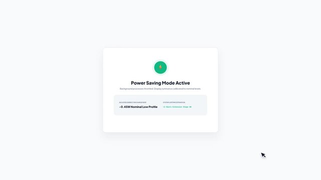User Interface Animation of System Power Infrastructure Activating Power Saving Mode on Light Background