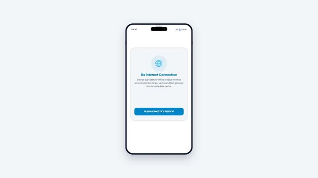 Smartphone interface displaying a no internet connection error message on a mobile wireless network connectivity app screen in light mode interface mockup