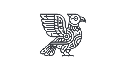 Obraz premium Bird profile icon with intricate geometric tribal patterns.