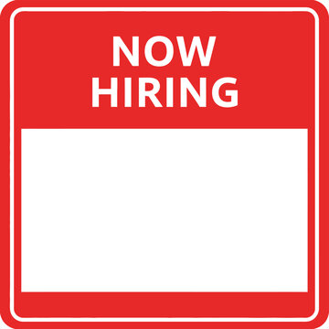 Bright red now hiring sign with space for custom text