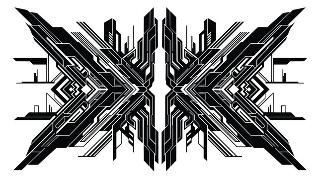 Abstract Futuristic Mecha Background with Geometric Symmetry and Black Tech Pattern Illustration
