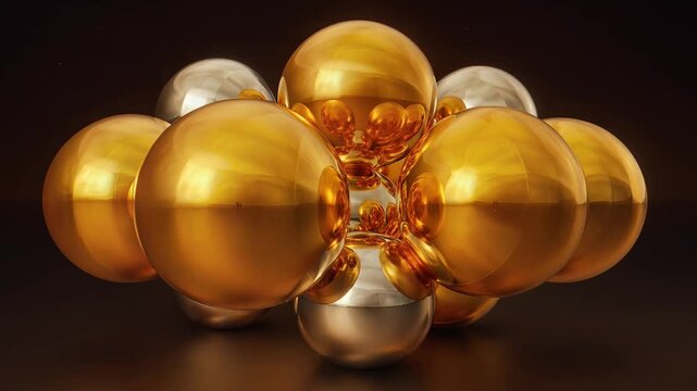 Radiant Gold and Silver Abstract Sculpture with Reflective Metallic Ovals