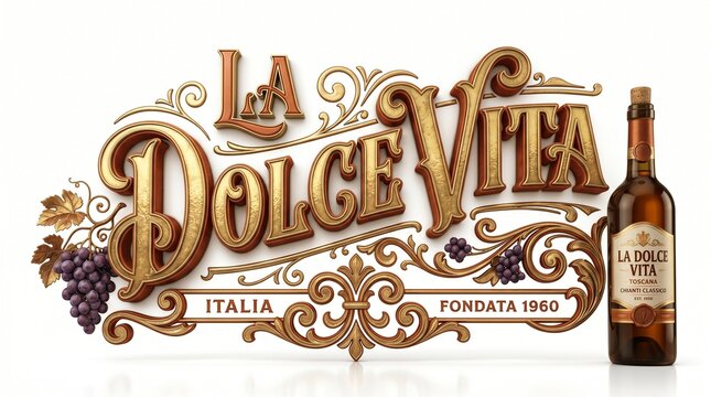 La Dolce Vita Italian Wine Brand with Grapes and Bottle