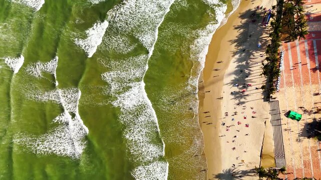 My Khe Beach, Da Nang, Vietnam &ndash; 4K aerial drone footage of tropical coastline, sandy beach, palm-lined coastline, ocean waves