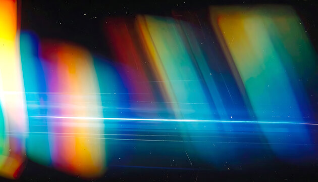 Abstract rainbow light leak overlay with lens flare effect, vibrant prismatic glow, digital texture for editing
