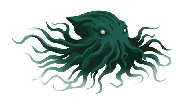 Dark Green Octopus Illustration with Flowing Tentacles.
