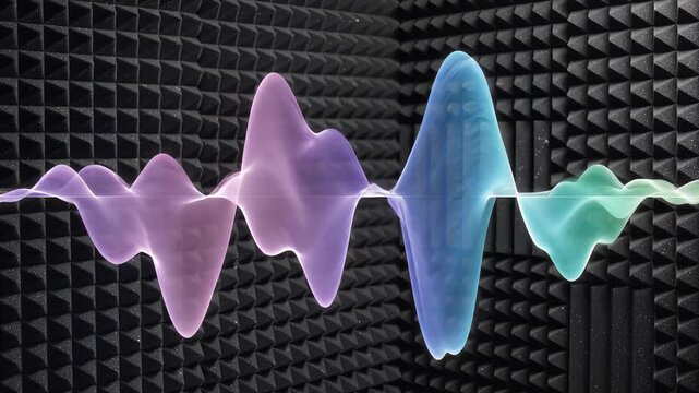 Vibrant Sound Waveform Visualizer in Acoustic Studio Environment