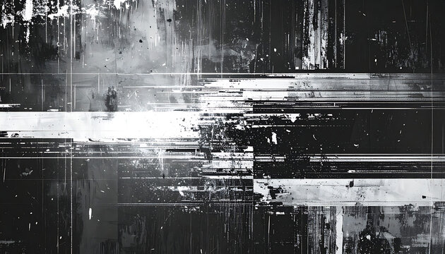 Digital glitch distortion effect with horizontal scan lines and pixelated texture overlay