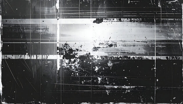 Digital glitch effect texture, monochromatic distorted screen noise, static interference