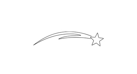 Minimalist line drawing of a shooting star with a simple star shape and trailing curves on a white background. © Untung