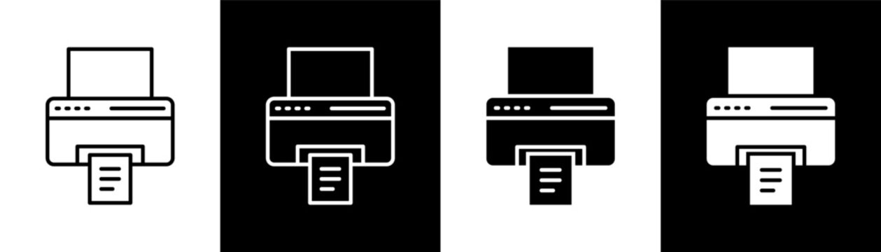 Printer Machine white and black icon set design