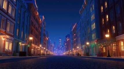 Obraz premium Night city street, lit with warm lights