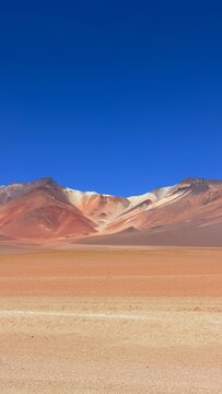 Stunning mineral colors on volcanic mountain peaks in the Siloli Desert landscape, Potosi, Bolivia.