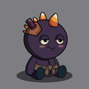 A sleepy purple dragon sits on a gray background with a bottle. A cute purple dragon with a bottle on its head sits sleepy. dragon, purple, sleepy, unicorn, bottle