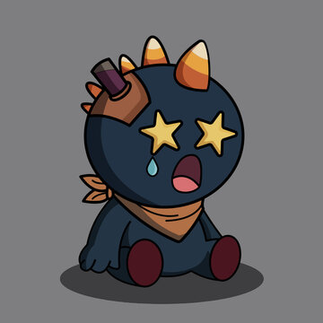 A sad Starry-Eyed Unicorn sits alone in darkness. A cartoon unicorn with a sad expression and stars for eyes.