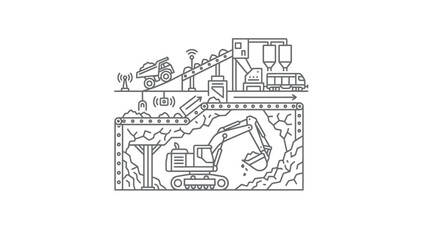 Obraz premium Automated underground mining process diagram with heavy machinery.