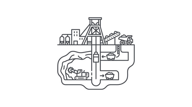 Underground mine cross-section showing shaft and tunnel network.