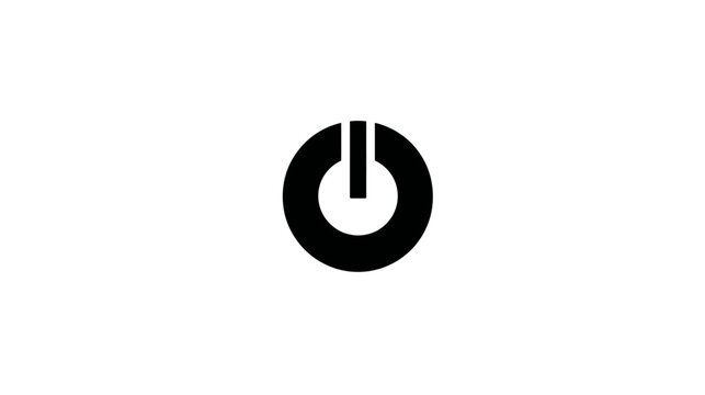 Black power button icon with a vertical line and circle representing on/off toggle, isolated on a clean white background.
