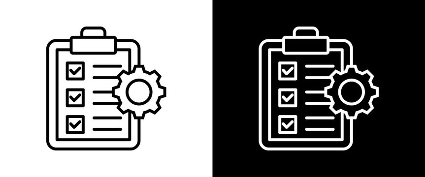 Project Management white and black icon set design